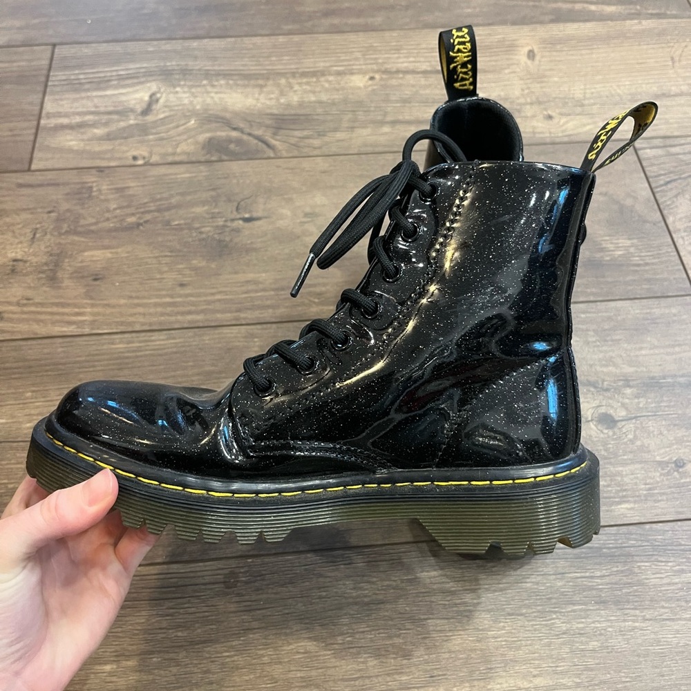 Dr. Martens Black Glitter Combat Boots - Picture 3 of 8